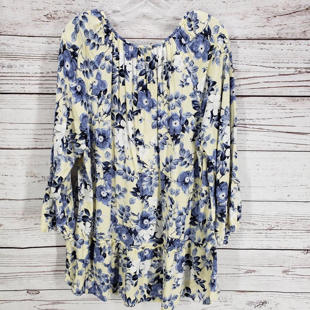 J.JILL  Women's Yellow Blue Floral Tasseled Rayon Tiered Top Size XL - Picture 12 of 15